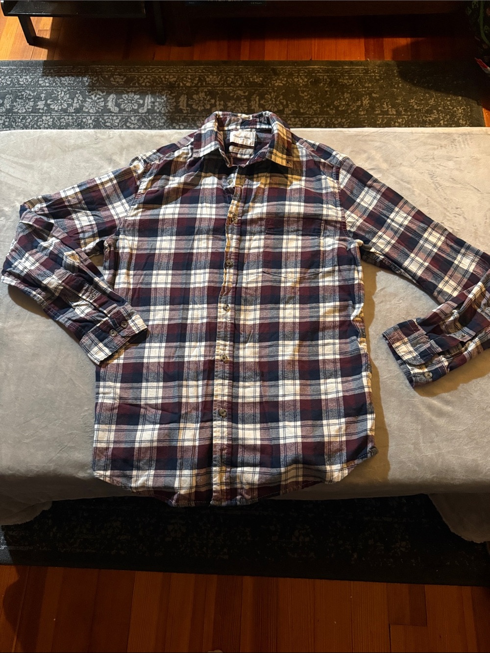 Goodfellow & Co Men's Plaid Button-Down Shirt in Navy, Burgundy & White